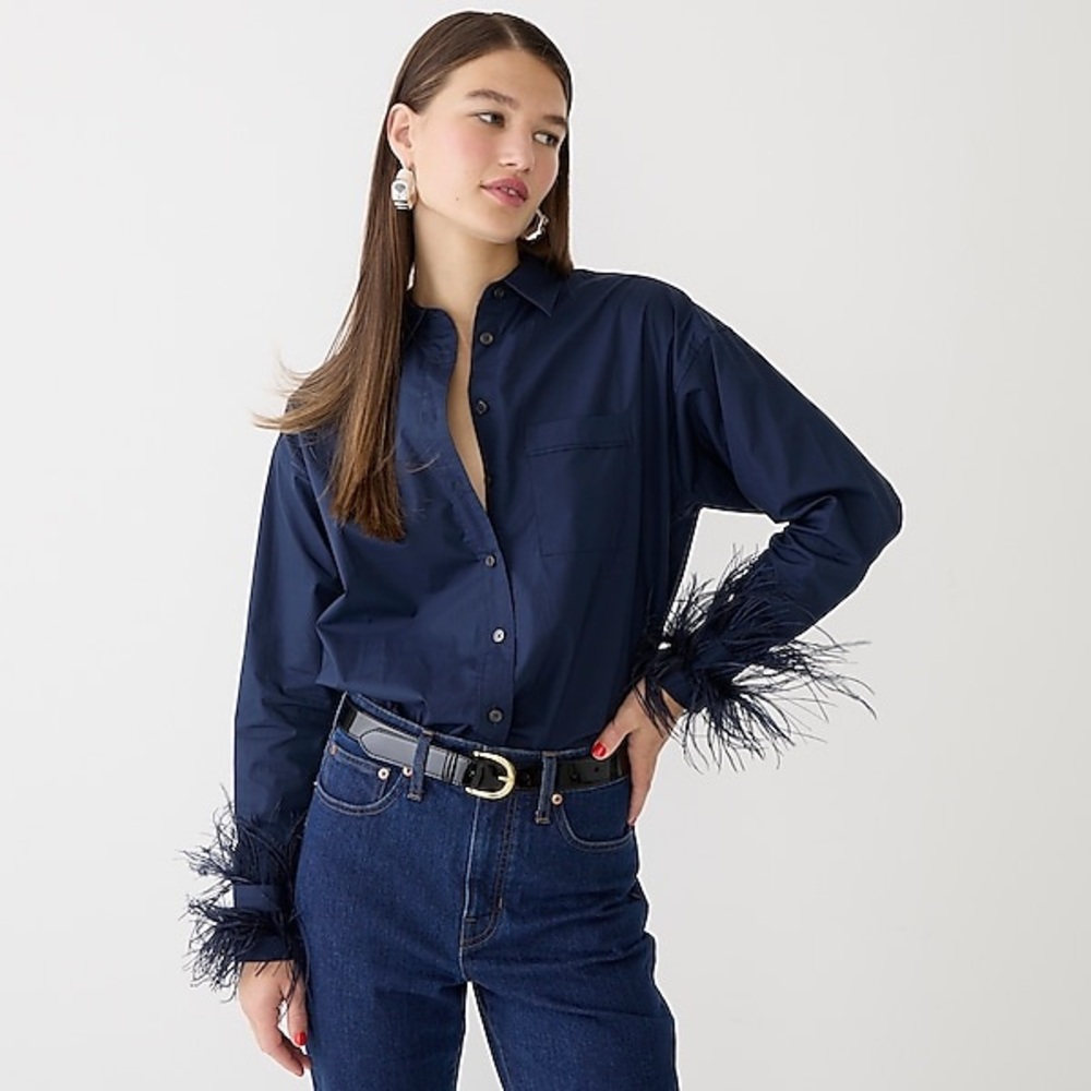 Ltd Edition - Sold Out Cotton Poplin Shirt with Feather Trim J.Crew Collection